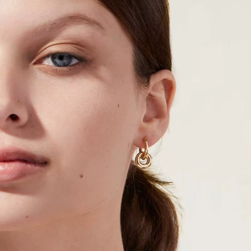 Fashion Jewelry 18K Gold Plated 925 Sterling Silver Double Rings Hoop Earring for Women Simple Silver Earring Jewelry Wholesale