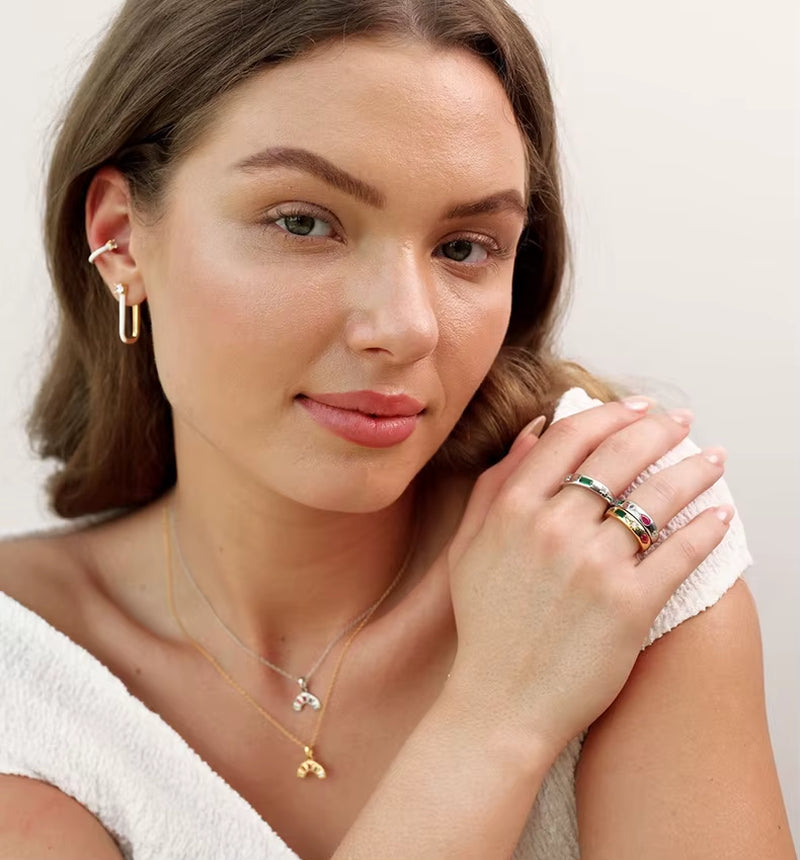 Fashion Jewelry 925 Sterling Silver Colorful Diamond Ring Rectangle Water Drop Geometry Irregular Zircon Gold Plated Rings Women