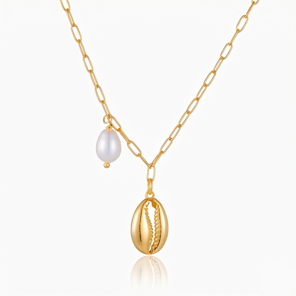 Coastal Pearl & Shell Pendant Necklace