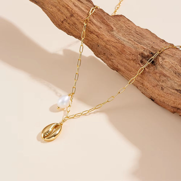 Coastal Pearl & Shell Pendant Necklace